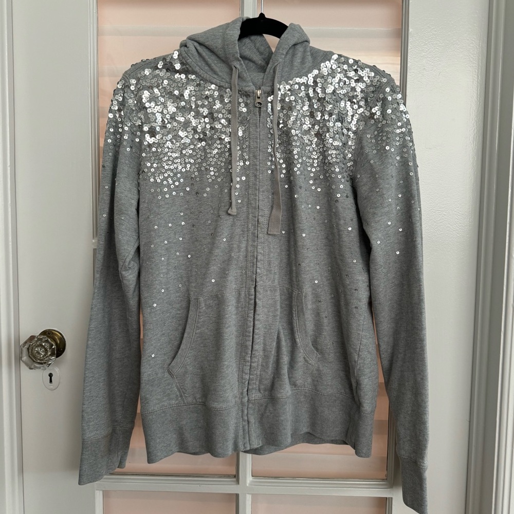 Lucky Brand Grey Silver Sequined hoodie